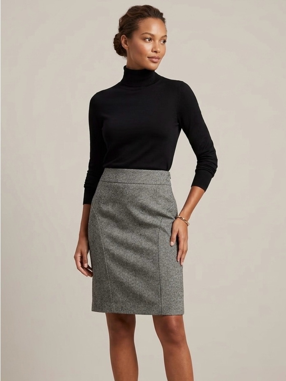 Banana Republic Grey Textured Tweed Lined Pencil Skirt 4